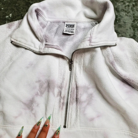 PINK By Victoria's Secret Grey Tie Dye Half Zip Sweater - Picture 8 of 8